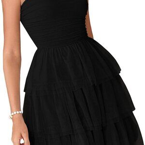 Womens Tulle Dress Strapless Short Ruffle Tiered Party Wedding Guest
